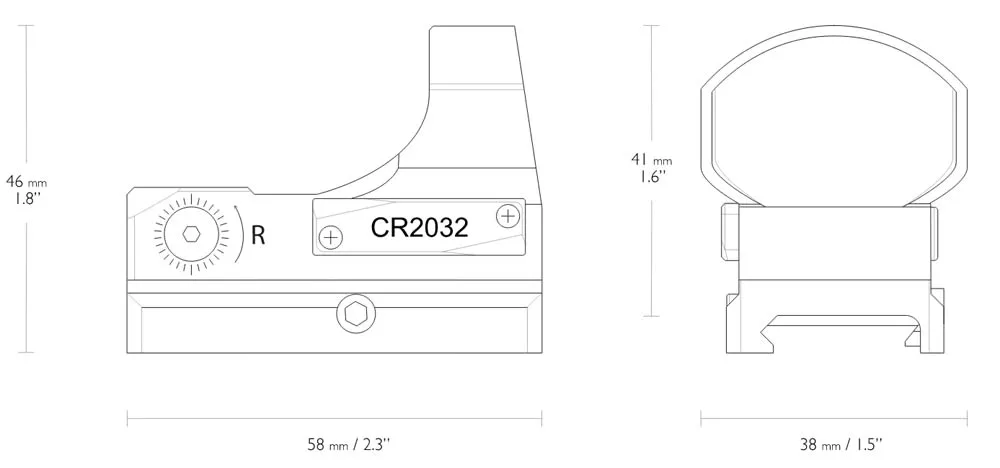 Leuchtpunktvisier Hawke Micro Reflexvisier Wide View Rotpunktvisier 3 moa 12144 Abmessungen