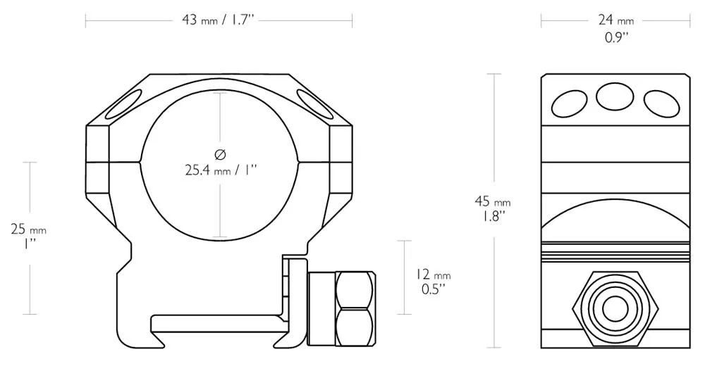 HAWKE Tactical Zielfernrohrmontage für Weaver / Picatinnyschiene 25,4 mm Mittelrohr - Medium Abmessungen 24 111