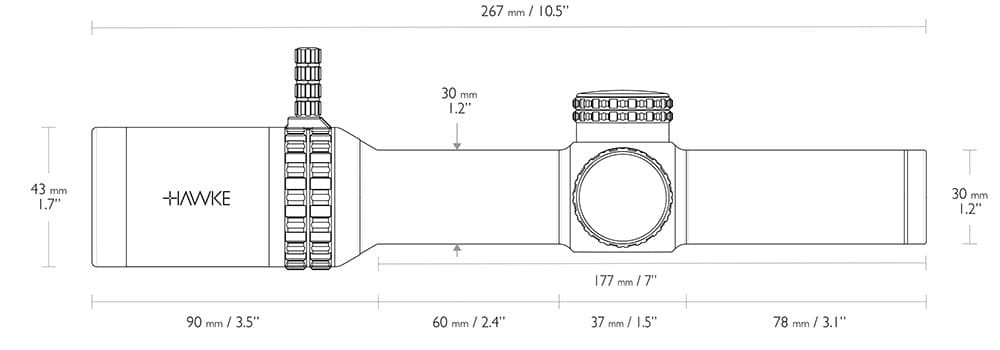 hawke zielfernrohr Vantage HD 30 1-8x24 Tactical BDC leuchtabsehen 14312 abmessungen