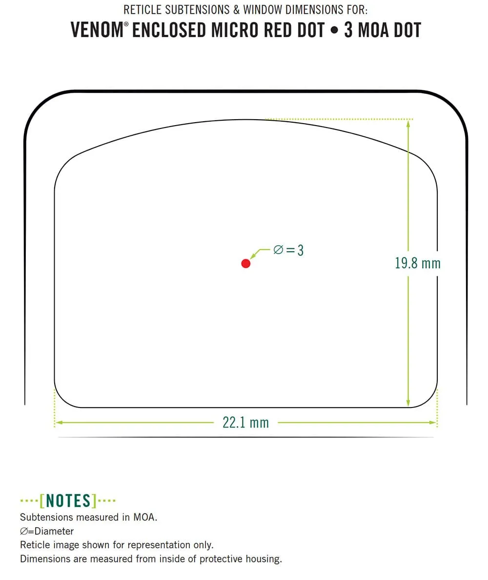 Absehen VORTEX Venom® Enclosed Micro Red Dot mit 3 MOA Leuchtpunkt Datenblatt