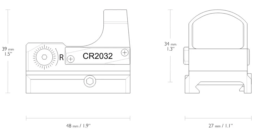 Leuchtpunktvisier Hawke Micro Reflexvisier Rotpunktvisier 3 moa 12141 Abmessungen