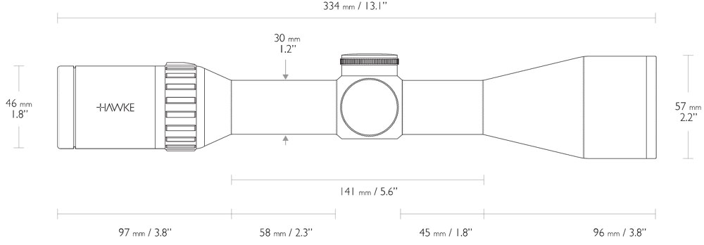 hawke-zielfernrohr-endurance-30 WA 2.5-10x50-lrpro-leuchtabsehen-ansitzzielfernrohr-16320-abmessungen