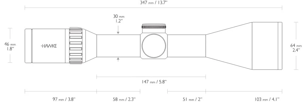 Hawke Zielfernrohr ENDURANCE 30 WA 3-12×56 LR DOT 8x Abmessungen 16 330