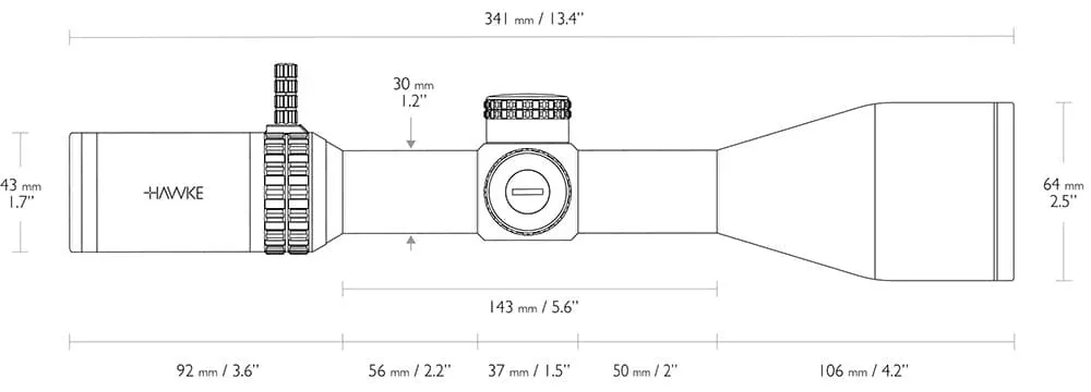 Absehen Hawke Vantage HD 30 3-12x56 mit L4A Dot Leuchtabsehen gross Abmessungen des 14335