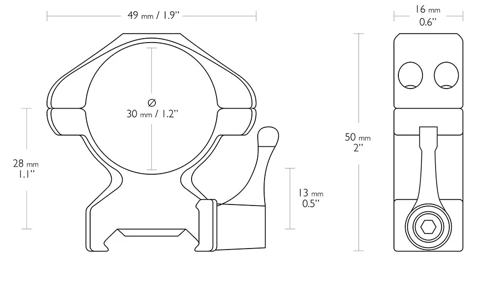 HAWKE QR Präzisionsringmontagen aus Stahl für Weaver / Picatinnyschiene 30mm Mittelrohr - Bauhöhe Hoch 23017