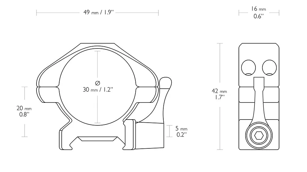 HAWKE QR Präzisionsringmontagen aus Stahl für Weaver / Picatinnyschiene 30mm Mittelrohr - niedrige Bauhöhe 23015