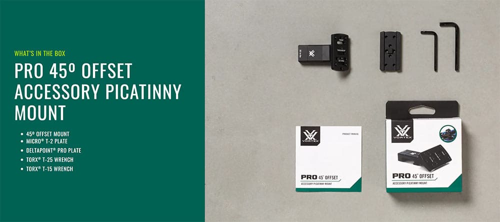 Lieferumfang Vortex Pro 45° Offset Mount für Picatinny-Schiene 45RDM-2