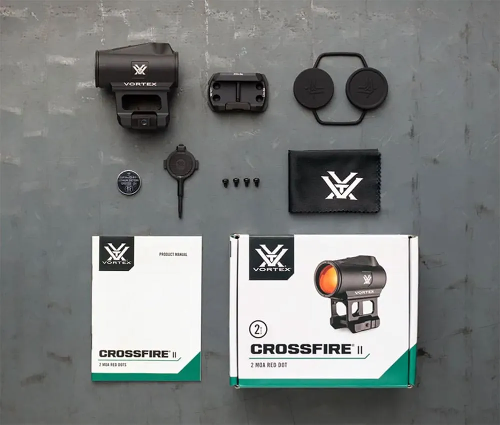 Lieferumfang VORTEX CROSSFIRE II Rotpunktvisier 2 MOA Red Dot