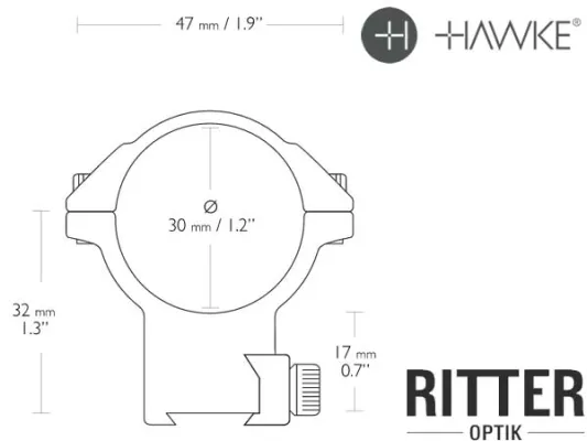 HAWKE 1 teilige Aufschubmontage für 9-11 mm Prismenschiene 30 mm Mittelrohr - Blockmontage 22 111