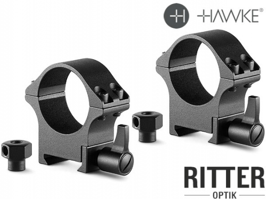 HAWKE Profi QR Zielfernrohrmontagen aus Stahl für Weaver / Picatinnyschiene 30mm Mittelrohr - Bauhöhe medium