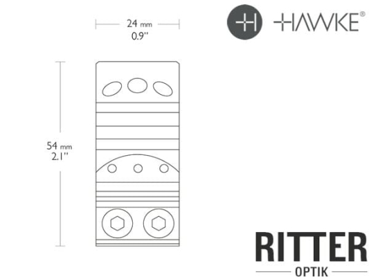 Preview: HAWKE Tactical Aufschubmontage für 9-11 mm Prismenschiene 34 mm Mittelrohr - Mittelhoch 24 109 Abmessungen seite