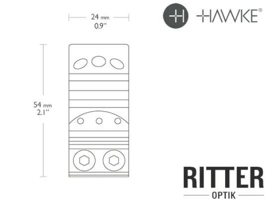 HAWKE Tactical Aufschubmontage für 9-11 mm Prismenschiene 34 mm Mittelrohr - Mittelhoch 24 109 Abmessungen seite