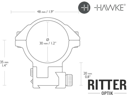 Preview: HAWKE 2-teilige Aufschubmontage für 9-11 mm Prismenschiene 30 mm Mittelrohr - 30 MOA Vorneigung Hohe Version 22 140