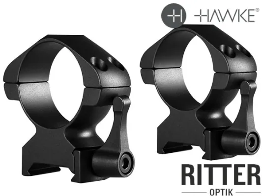 HAWKE Präzisionsringmontagen aus Stahl für Zielfernrohre mit 30mm Mittelrohr für Weaver- und Picatinnyschienen hohe Version 23 017