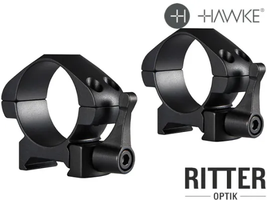 HAWKE Präzisionsringmontagen aus Stahl für Zielfernrohre mit 30mm Mittelrohr für Weaver- und Picatinnyschienen (niedrige Version 23 015)