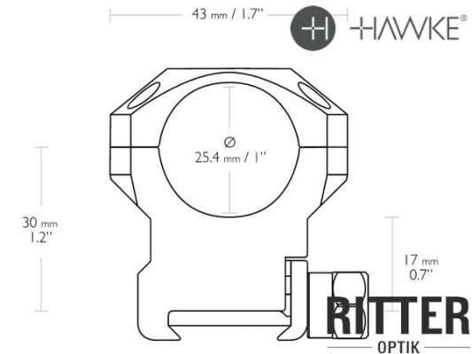 HAWKE Tactical Zielfernrohrmontage für Weaver / Picatinnyschiene 25,4mm Mittelrohr - Hoch 24117 Absessungen