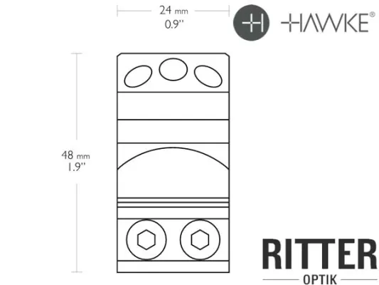 HAWKE Tactical Aufschubmontage für 9-11 mm Prismenschiene 25,4 mm Mittelrohr - Hoch Abmessungen Seite 24102