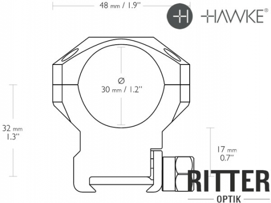 HAWKE Tactical Zielfernrohrmontage für Weaver / Picatinnyschiene 30mm Mittelrohr - Hoch 24117 Absessungen