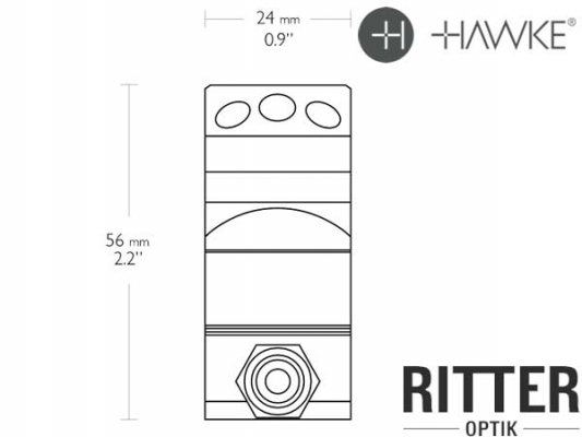 HAWKE Tactical Zielfernrohrmontage für Weaver / Picatinnyschiene 25,4 mm Mittelrohr - extra Hoch 24 113 Abmessungen seite