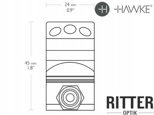 HAWKE taktische Montageringe für Weaver / Picatinnyschiene 25,4 mm Mittelrohr - Medium 24111 Abmessungen Seite