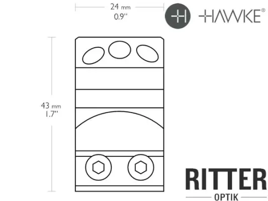HAWKE Tactical Aufschubmontage für 9-11 mm Prismenschiene 25,4 mm Mittelrohr - Mittelhoch 24 101 Abmessungen seite