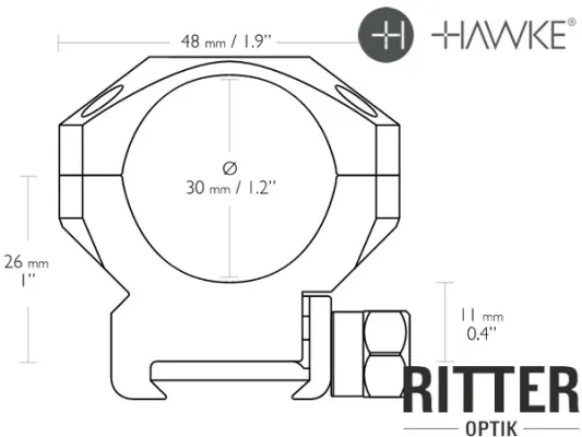 HAWKE Tactical Aufkippmontage für Weaver / Picatinnyschiene 30mm Mittelrohr - Mittel hoch 24 116 Abmessungen