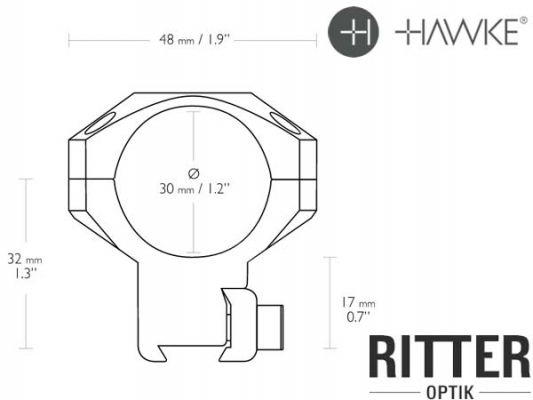 HAWKE Tactical Aufschubmontage für 9-11 mm Prismenschiene 30 mm Mittelrohr - Hoch Abmessungen 24107