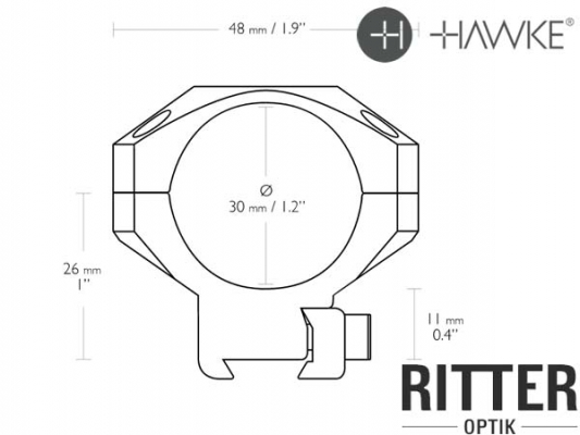 HAWKE Tactical Aufschubmontage für 9-11 mm Prismenschiene 30 mm Mittelrohr - Mittelhoch 24 106 Abmessungen