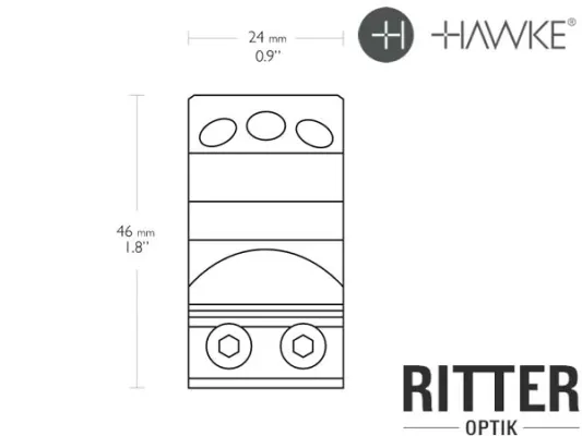 HAWKE Tactical Aufschubmontage für 9-11 mm Prismenschiene 30 mm Mittelrohr - Mittelhoch 24 106 Abmessungen seite
