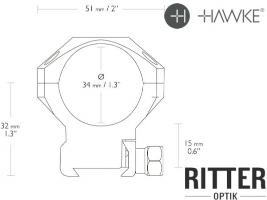 HAWKE Tactical Aufkippmontage für Weaver / Picatinnyschiene 34 mm Mittelrohr - Mittel hoch 24 119 Abmessungen