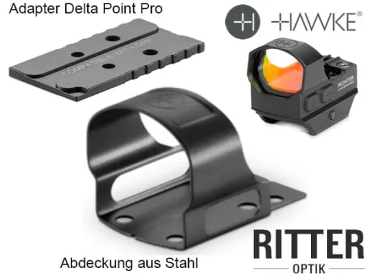 Stahlabdeckung und Montageadapter Docter HAWKE Frontier 1x30 Reflexvisier inklusive Montage Weaver / Picatinny und Delta Point Pro Footprint 3 MOA Red Dot 12 163