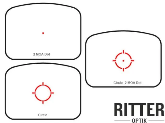 Verstellbereich 100 MOA Verstellrate 1 MOA auf 100 m Punktgröße 2 MOA Circle & Circle Dot 30 MOA hocheffiziente LED-Technik
