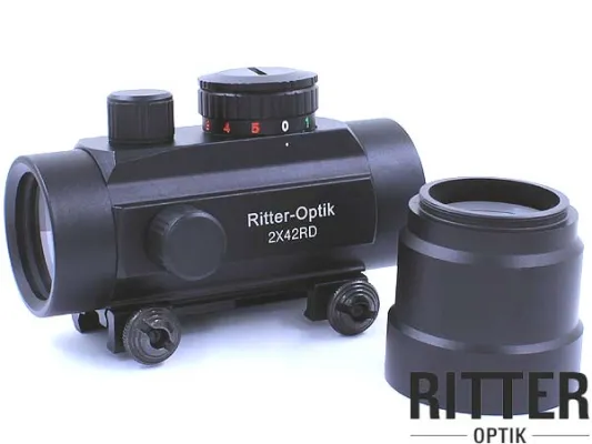 Rotpunktvisier 1x30 oder 2x42 mit Zusatzobjektiv Leuchtpunkt 5 MOA für 11mm Prismenschiene