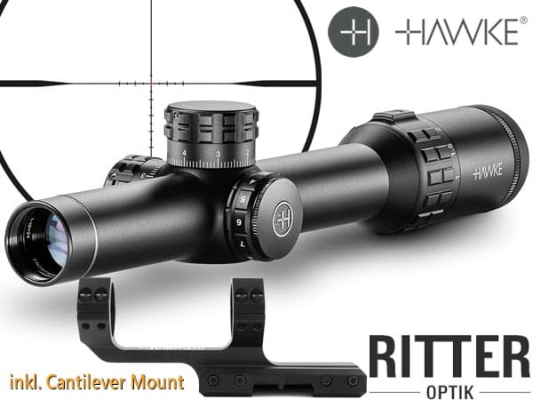 Hawke Zielfernrohr FRONTIER 30 FD 1-10×24 MIL FD Leuchtabsehen - 1⁄10 MRAD - Großes Sehfeld inklusive Cantilevermount