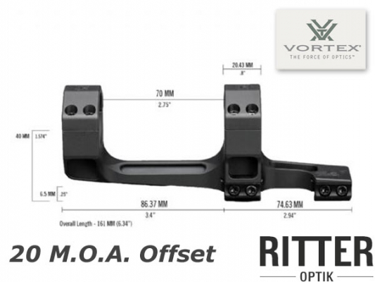 Zielfernrohrmontage Vortex Precision 20 moa Extended Cantilever 30mm