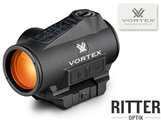 Preview: VORTEX Crossfire® II Solar Auto D-TEC Rotpunktvisier 2 MOA Red Dot CF2-RD2-SLR mit Multi-Height und Low Mount System