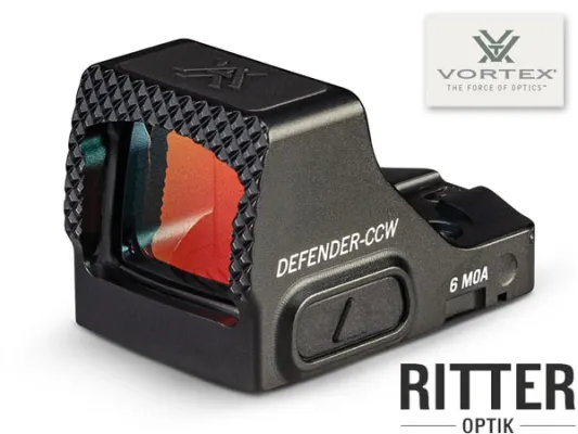 Vortex Defender CCW Micro Red Dot mit 6 MOA Leuchtpunkt. Optimales IPSC Reflexvisier für Kurzwaffen. Inkl. Montage für Picatinnyschiene