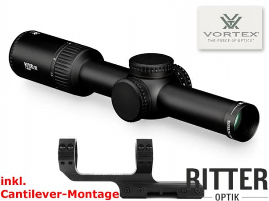 Vortex Viper PST Gen II 1-6x24 SFP Zielfernrohr mit VMR-2 MOA Leuchtabsehen inklusive Cantilever Montage