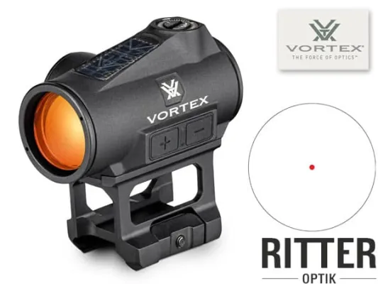 VORTEX CROSSFIRE II Rotpunktvisier 2 MOA Red Dot Solar Auto D-TEC mit Multi-Height und Low Mount System für Picatinny-Schiene CF2-RD2-SLR