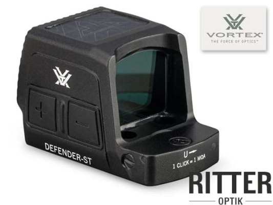 Reflexvisier VORTEX Defender ST™ Enclosed Solar Micro Red Dot mit Multi-Reticle-System seitliches Batteriefach DFST-MRD3-E