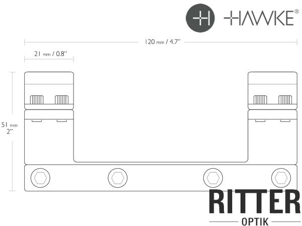 HAWKE 1 teilige Aufschubmontage für 9-11 mm Prismenschiene 25,4 mm Mittelrohr - Hohe Version 22 105