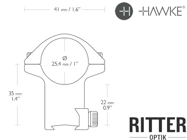 HAWKE 1 teilige Aufschubmontage für 9-11 mm Prismenschiene 25,4 mm Mittelrohr - Blockmontage 22 105
