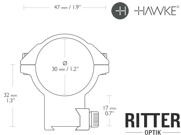HAWKE 1 teilige Aufschubmontage für 9-11 mm Prismenschiene 30 mm Mittelrohr - Blockmontage 22 111
