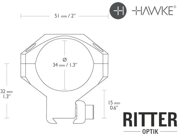 HAWKE Tactical Aufschubmontage für 9-11 mm Prismenschiene 34 mm Mittelrohr - Mittelhoch 24 109 Abmessungen