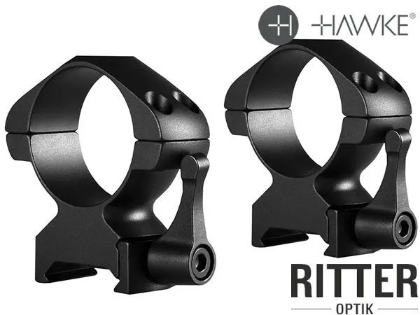 HAWKE Präzisionsringmontagen aus Stahl für Zielfernrohre mit 30mm Mittelrohr für Weaver- und Picatinnyschienen hohe Version 23 017