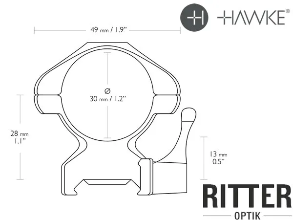 HAWKE Präzisions Montageringe aus Stahl für Zielfernrohre mit 30mm Mittelrohr für Weaver- und Picatinnyschienen Hohe Bauhöhe 28 mm 23 017