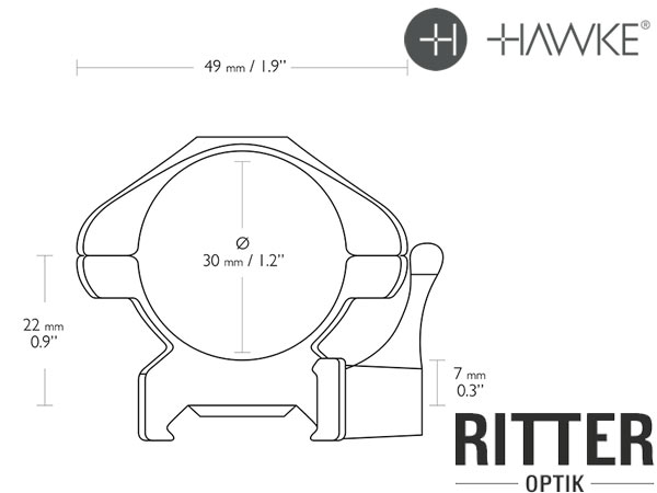 HAWKE Präzisions Montageringe aus Stahl für Zielfernrohre mit 30mm Mittelrohr für Weaver- und Picatinnyschienen Medium Bauhöhe 22 mm 23 016