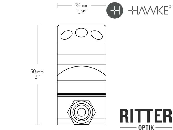 HAWKE Tactical Zielfernrohrmontage für Weaver / Picatinnyschiene 25,4 mm Mittelrohr - Hoch 24117 Absessungen seite