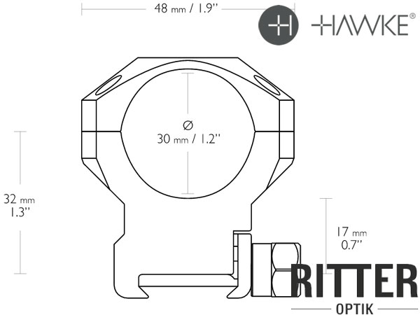HAWKE Tactical Zielfernrohrmontage für Weaver / Picatinnyschiene 30mm Mittelrohr - Hoch 24117 Absessungen