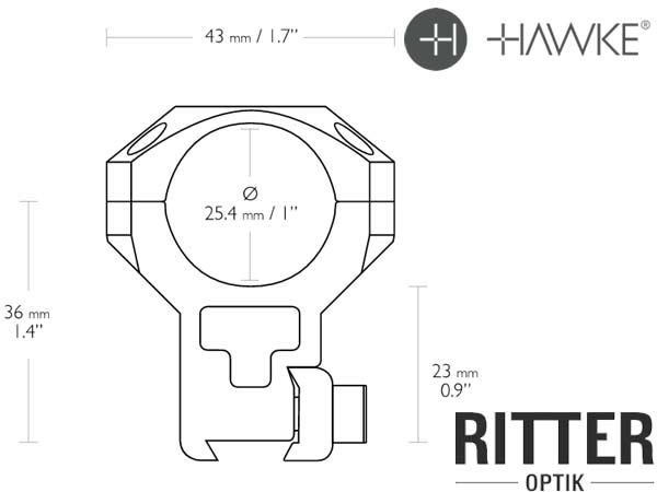 Hawke taktische Montageringe für 9-11 mm Prismenschiene 25,4 mm Mittelrohr - extra Hoch 24108